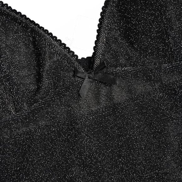 seamoly Lurex Glitter Sparkly Lace Trim Bowknot Decor Tie Side Tankini Set,Black - Picture 6 of 6